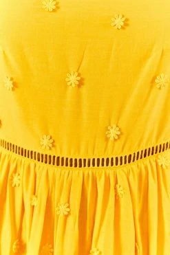 FARM RIO New In Yellow 3D Flowers Midi Dress