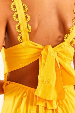 FARM RIO New In Yellow 3D Flowers Midi Dress