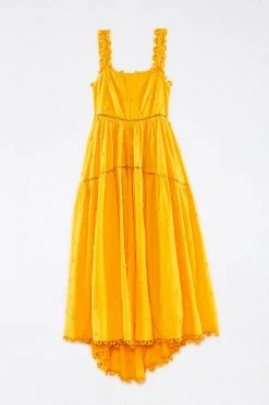 FARM RIO New In Yellow 3D Flowers Midi Dress