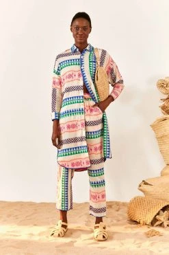 FARM RIO Multicolored Pineapple Jacquard Shirtdress