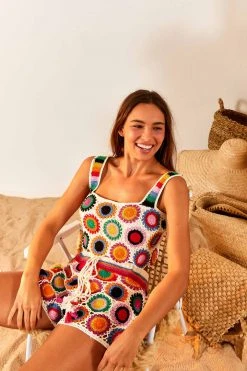 FARM RIO Rainbow Fun Crochet Top