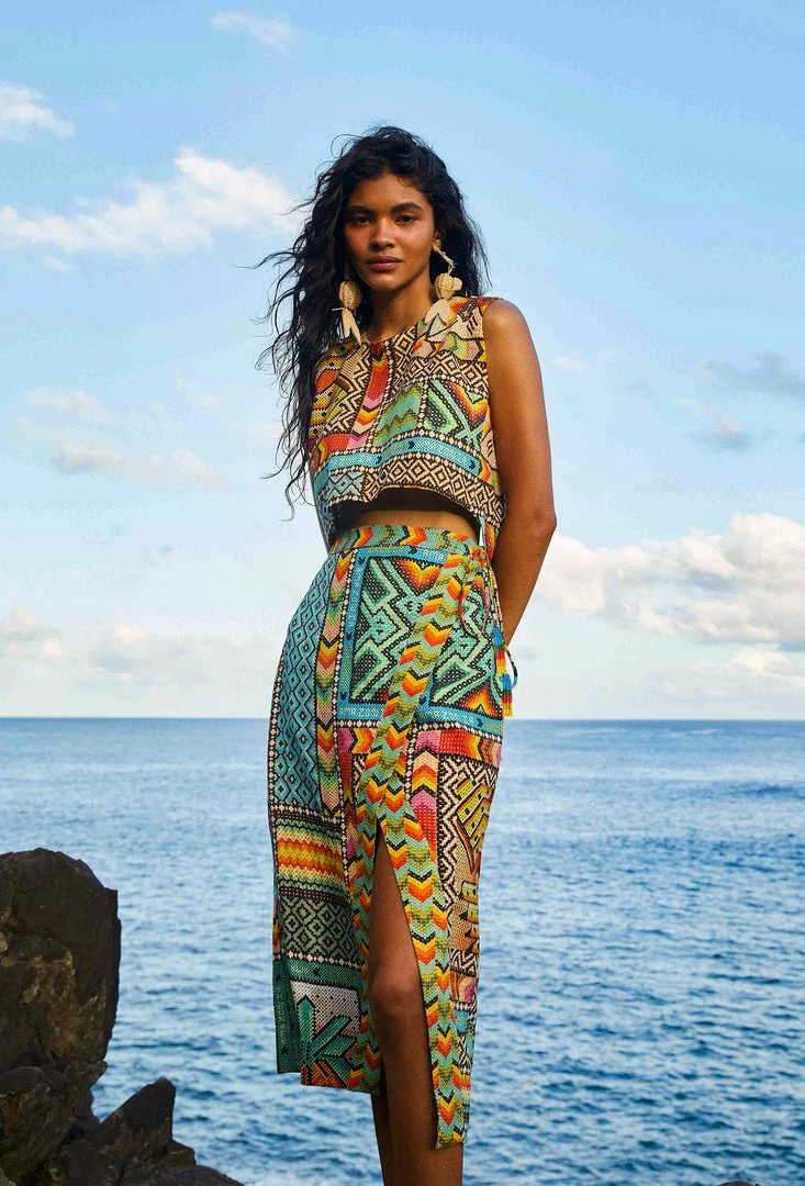 FARM RIO Banana Scarves Slit Midi Skirt New In 1 FARM RIO Banana Scarves Slit Midi Skirt New In