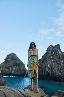 FARM RIO Banana Scarves Slit Midi Skirt New In 9 FARM RIO Banana Scarves Slit Midi Skirt New In