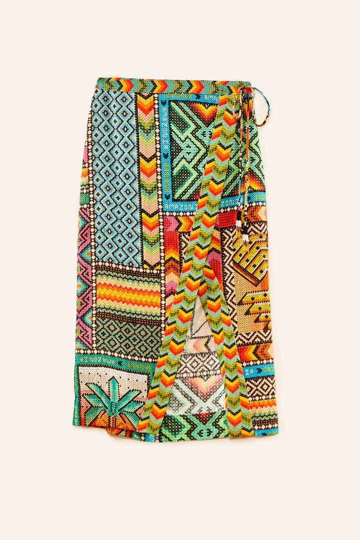 FARM RIO Banana Scarves Slit Midi Skirt New In 7 FARM RIO Banana Scarves Slit Midi Skirt New In