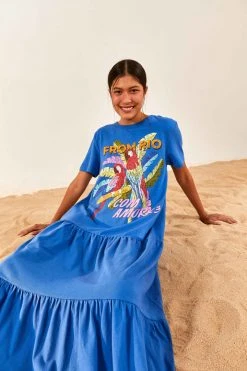 FARM RIO Blue From Rio With Love T-Shirt Dress 8 FARM RIO Blue From Rio With Love T-Shirt Dress
