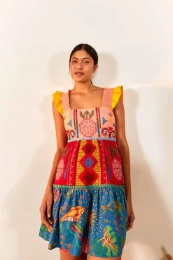 FARM RIO Color Block Embroidered Mini Dress New In