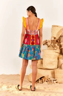 FARM RIO Color Block Embroidered Mini Dress New In