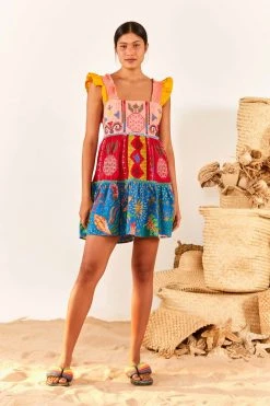 FARM RIO Color Block Embroidered Mini Dress New In