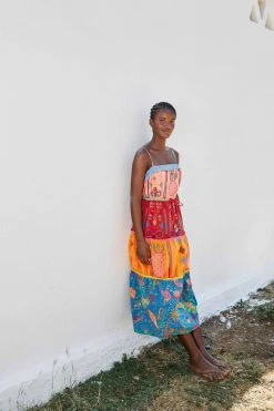 FARM RIO Color Block Embroidered Midi Dress New In