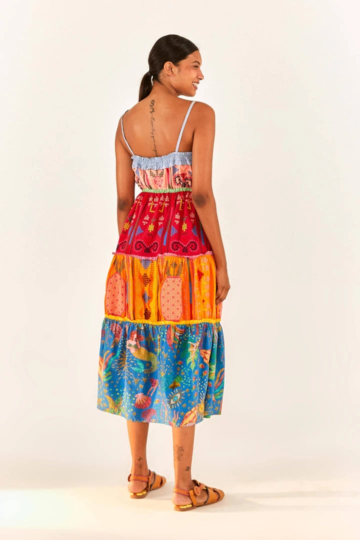 FARM RIO Color Block Embroidered Midi Dress New In 2 FARM RIO Color Block Embroidered Midi Dress New In