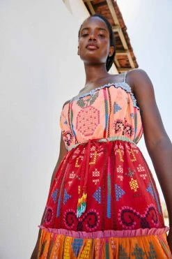 FARM RIO Color Block Embroidered Midi Dress New In 8 FARM RIO Color Block Embroidered Midi Dress New In