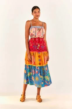 FARM RIO Color Block Embroidered Midi Dress New In 9 FARM RIO Color Block Embroidered Midi Dress New In