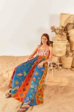 FARM RIO Color Block Embroidered Maxi Dress