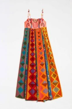 FARM RIO Color Block Embroidered Maxi Dress