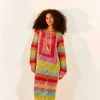 FARM RIO New In Striped Multicolor Crochet Dress