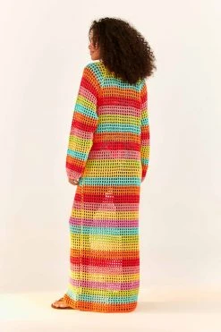 FARM RIO New In Striped Multicolor Crochet Dress