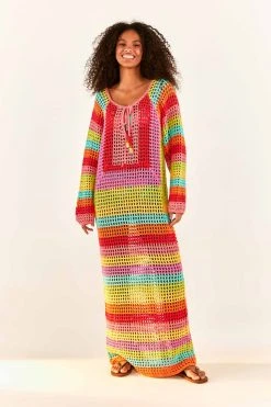 FARM RIO New In Striped Multicolor Crochet Dress 9 FARM RIO New In Striped Multicolor Crochet Dress