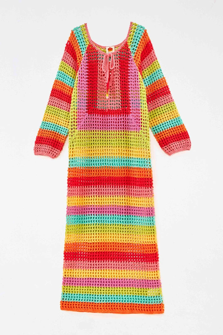 FARM RIO New In Striped Multicolor Crochet Dress 6 FARM RIO New In Striped Multicolor Crochet Dress