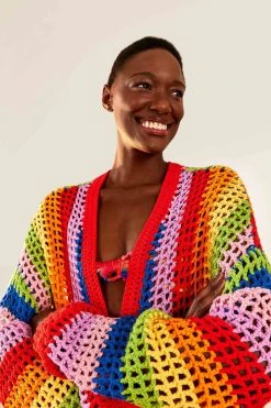 FARM RIO Multicolor Crochet Cardigan