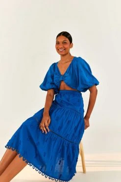 FARM RIO New In Blue 3D Pineapple Midi Skirt