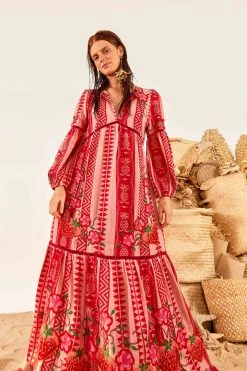 FARM RIO Red And Pink Pineapple Jacquard Dress