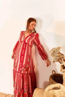 FARM RIO Red And Pink Pineapple Jacquard Dress 8 FARM RIO Red And Pink Pineapple Jacquard Dress