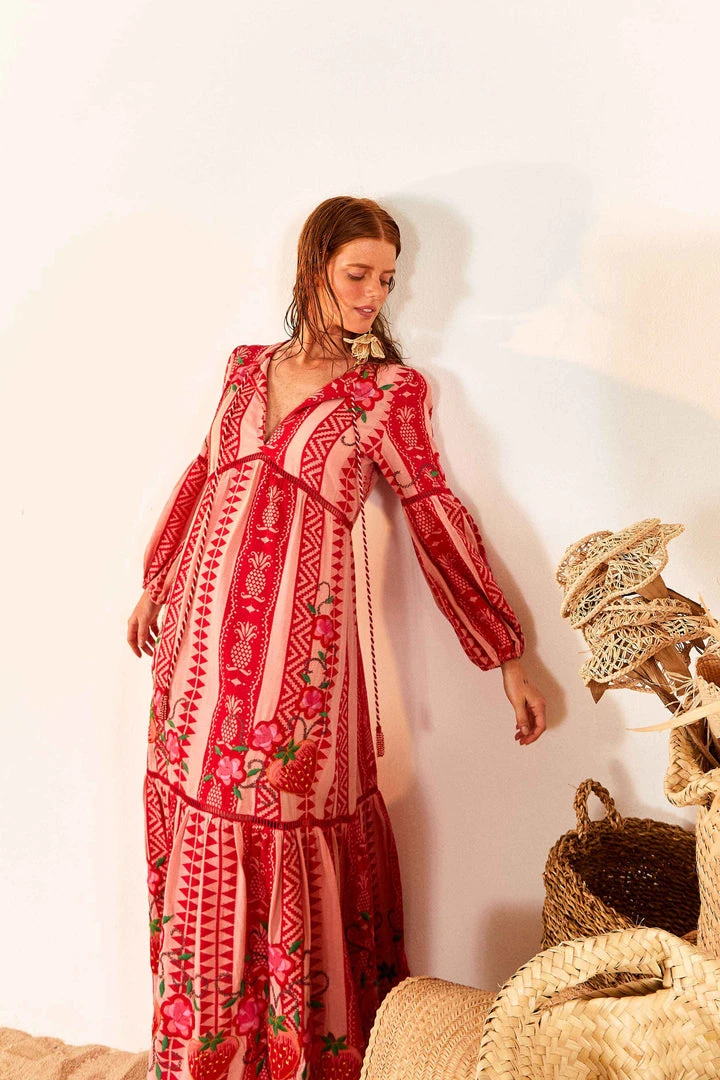 FARM RIO Red And Pink Pineapple Jacquard Dress 3 FARM RIO Red And Pink Pineapple Jacquard Dress
