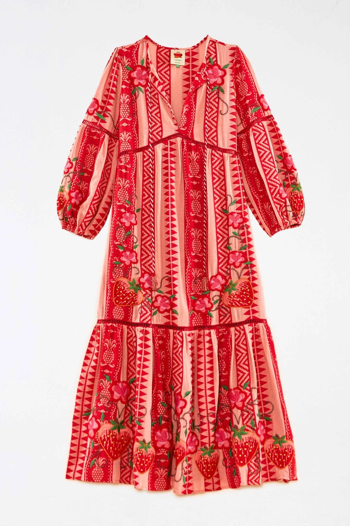 FARM RIO Red And Pink Pineapple Jacquard Dress 6 FARM RIO Red And Pink Pineapple Jacquard Dress