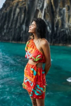 FARM RIO New In Red Ipanema One-Shoulder Mini Dress