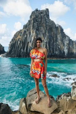 FARM RIO New In Red Ipanema One-Shoulder Mini Dress 8 FARM RIO New In Red Ipanema One-Shoulder Mini Dress