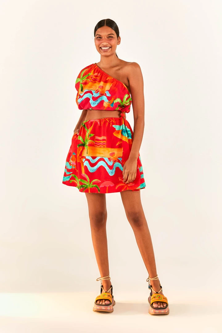 FARM RIO New In Red Ipanema One-Shoulder Mini Dress 4 FARM RIO New In Red Ipanema One-Shoulder Mini Dress