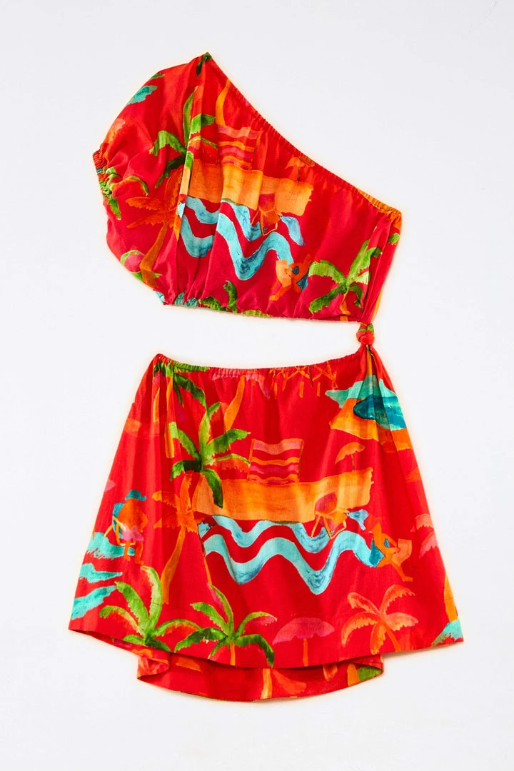 FARM RIO New In Red Ipanema One-Shoulder Mini Dress 6 FARM RIO New In Red Ipanema One-Shoulder Mini Dress