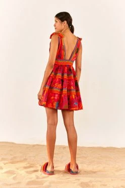 FARM RIO Red Good Vibes V Neck Mini Dress