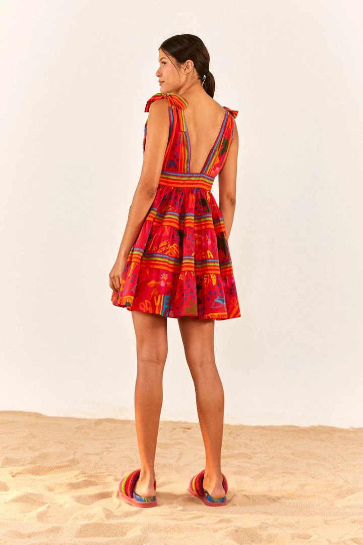 FARM RIO Red Good Vibes V Neck Mini Dress 2 FARM RIO Red Good Vibes V Neck Mini Dress