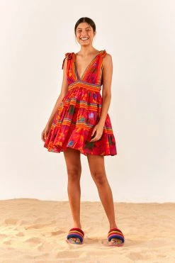 FARM RIO Red Good Vibes V Neck Mini Dress 10 FARM RIO Red Good Vibes V Neck Mini Dress