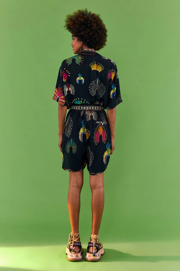 FARM RIO BLACK WONDERFUL HEADDRESS UNISEX SHORTS New In 4 FARM RIO BLACK WONDERFUL HEADDRESS UNISEX SHORTS New In