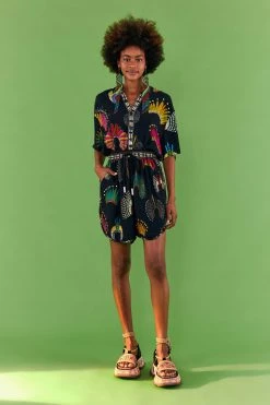 FARM RIO BLACK WONDERFUL HEADDRESS UNISEX SHORTS New In 11 FARM RIO BLACK WONDERFUL HEADDRESS UNISEX SHORTS New In