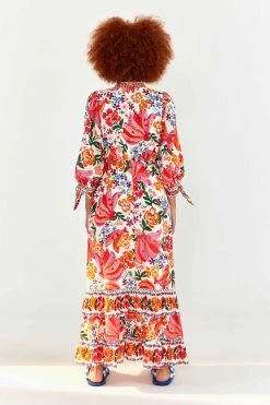 FARM RIO WHITE SPRING BANANAS MAXI DRESS