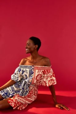 FARM RIO MIXED PINEAPPLE GARDEN OFF SHOULDER MINI DRESS