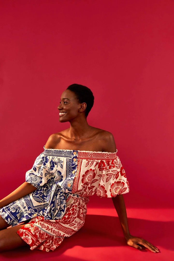 FARM RIO MIXED PINEAPPLE GARDEN OFF SHOULDER MINI DRESS 1 FARM RIO MIXED PINEAPPLE GARDEN OFF SHOULDER MINI DRESS