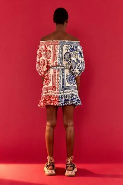 FARM RIO MIXED PINEAPPLE GARDEN OFF SHOULDER MINI DRESS