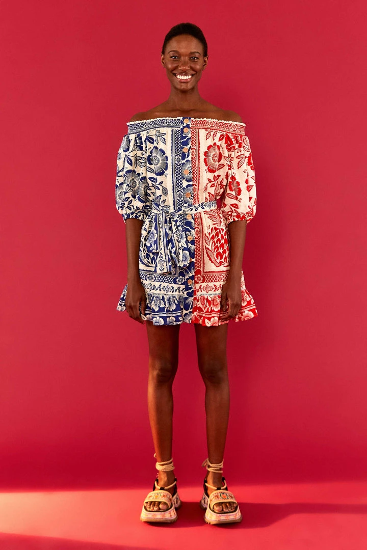 FARM RIO MIXED PINEAPPLE GARDEN OFF SHOULDER MINI DRESS 4 FARM RIO MIXED PINEAPPLE GARDEN OFF SHOULDER MINI DRESS