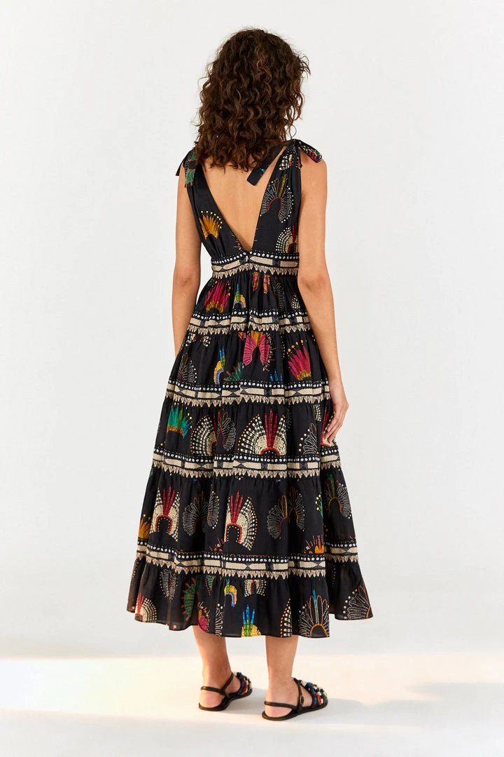 FARM RIO BLACK WONDERFUL HEADDRESS V NECK MIDI DRESS 2 FARM RIO BLACK WONDERFUL HEADDRESS V NECK MIDI DRESS