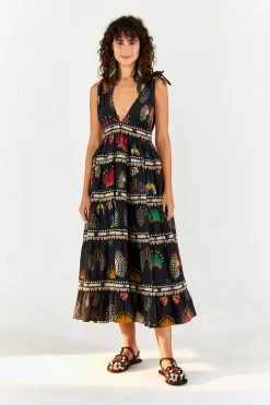 FARM RIO BLACK WONDERFUL HEADDRESS V NECK MIDI DRESS 7 FARM RIO BLACK WONDERFUL HEADDRESS V NECK MIDI DRESS