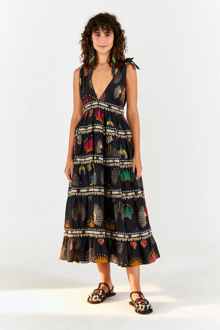 FARM RIO BLACK WONDERFUL HEADDRESS V NECK MIDI DRESS 4 FARM RIO BLACK WONDERFUL HEADDRESS V NECK MIDI DRESS