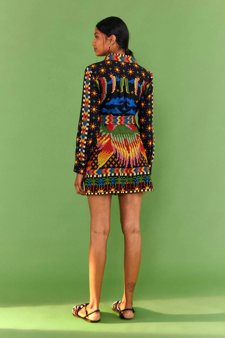 FARM RIO BLACK MACAW NIGHT LONG SLEEVE MINI DRESS 2 FARM RIO BLACK MACAW NIGHT LONG SLEEVE MINI DRESS