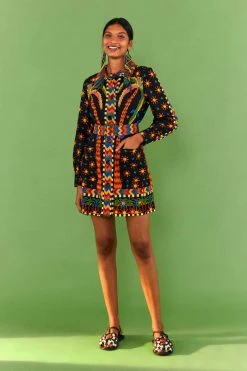 FARM RIO BLACK MACAW NIGHT LONG SLEEVE MINI DRESS 9 FARM RIO BLACK MACAW NIGHT LONG SLEEVE MINI DRESS