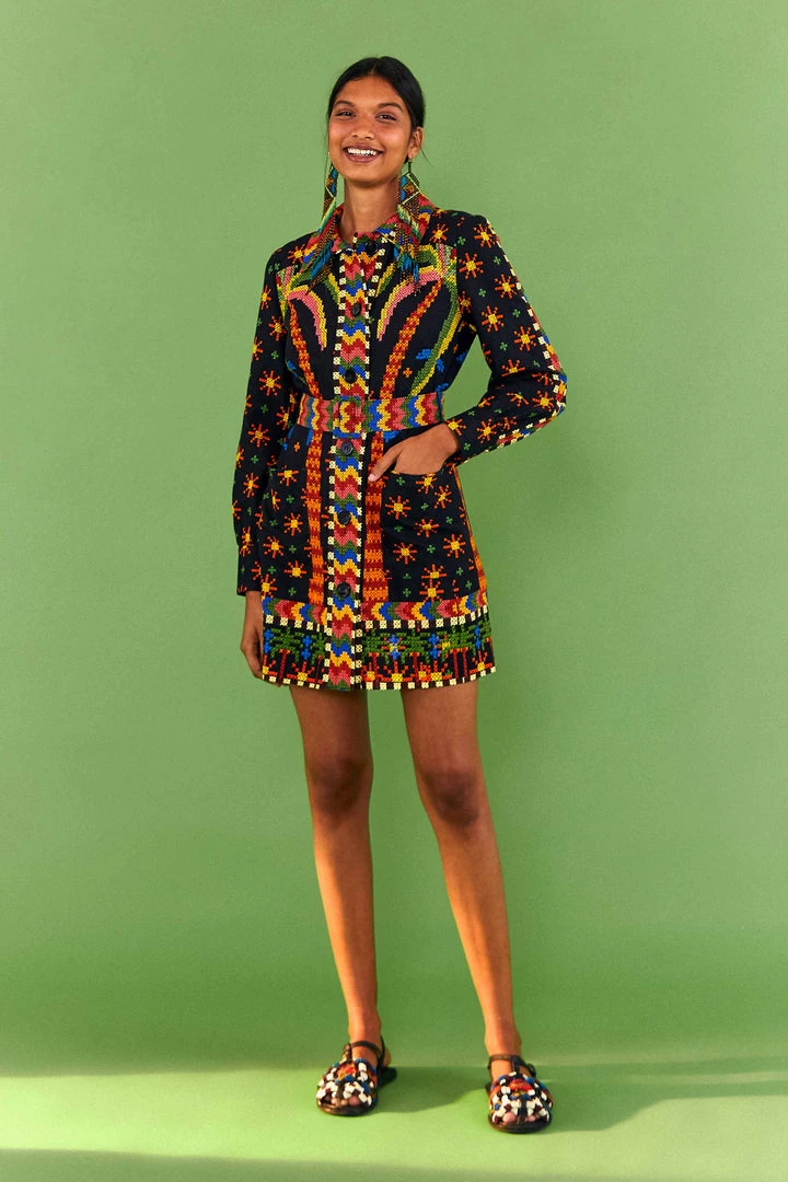 FARM RIO BLACK MACAW NIGHT LONG SLEEVE MINI DRESS 4 FARM RIO BLACK MACAW NIGHT LONG SLEEVE MINI DRESS