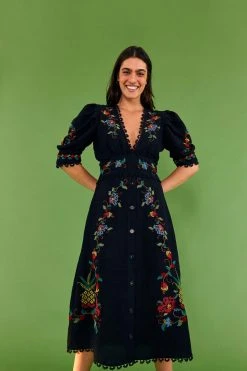 FARM Rio shop 53 FARM RIO BLACK CROSS STITCH V NECK DRESS Most Loved