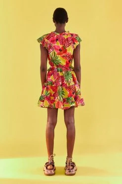 FARM RIO YELLOW FRUIT DREAM RUFFLE MINI DRESS